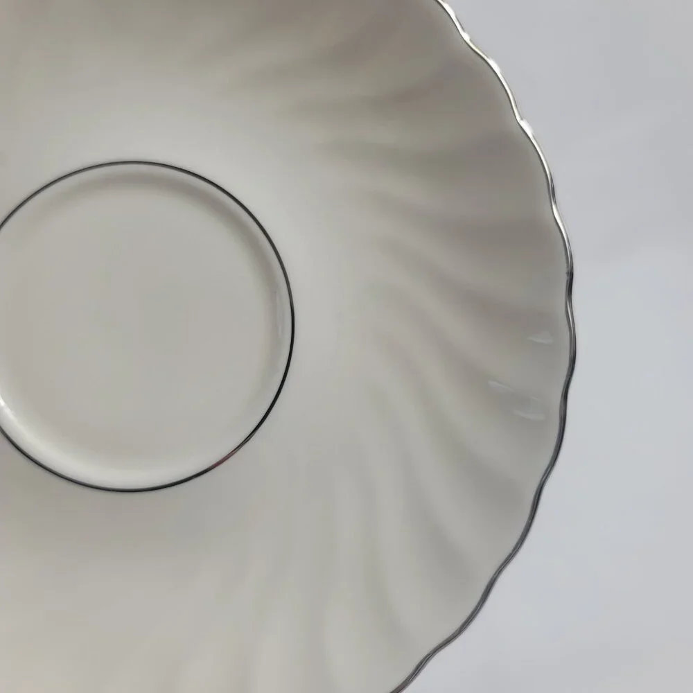 TWO Syracuse China Wedding Ring Cup & Saucer Sets White with Platinum Trim